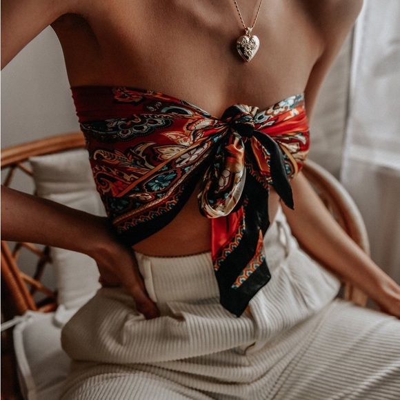 Red Scarf Halter Top - Picture 2 of 4